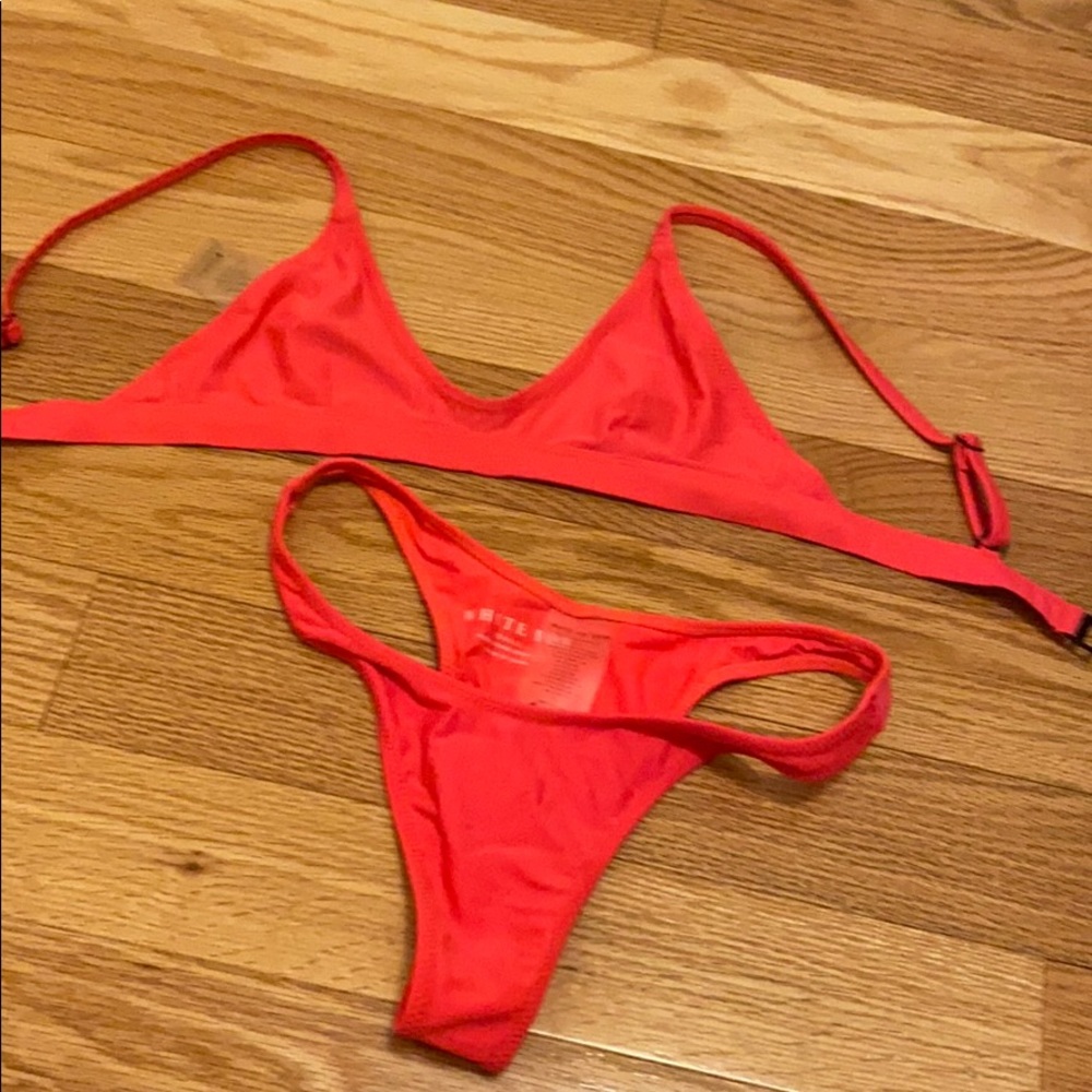 Coral white fox bikini set